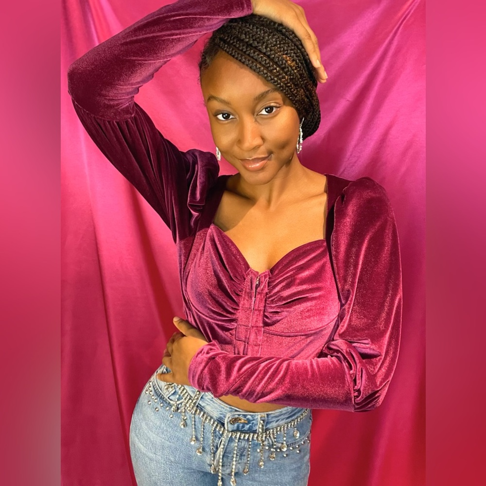 Magenta Velvet Hook Eye Bustier Crop Top